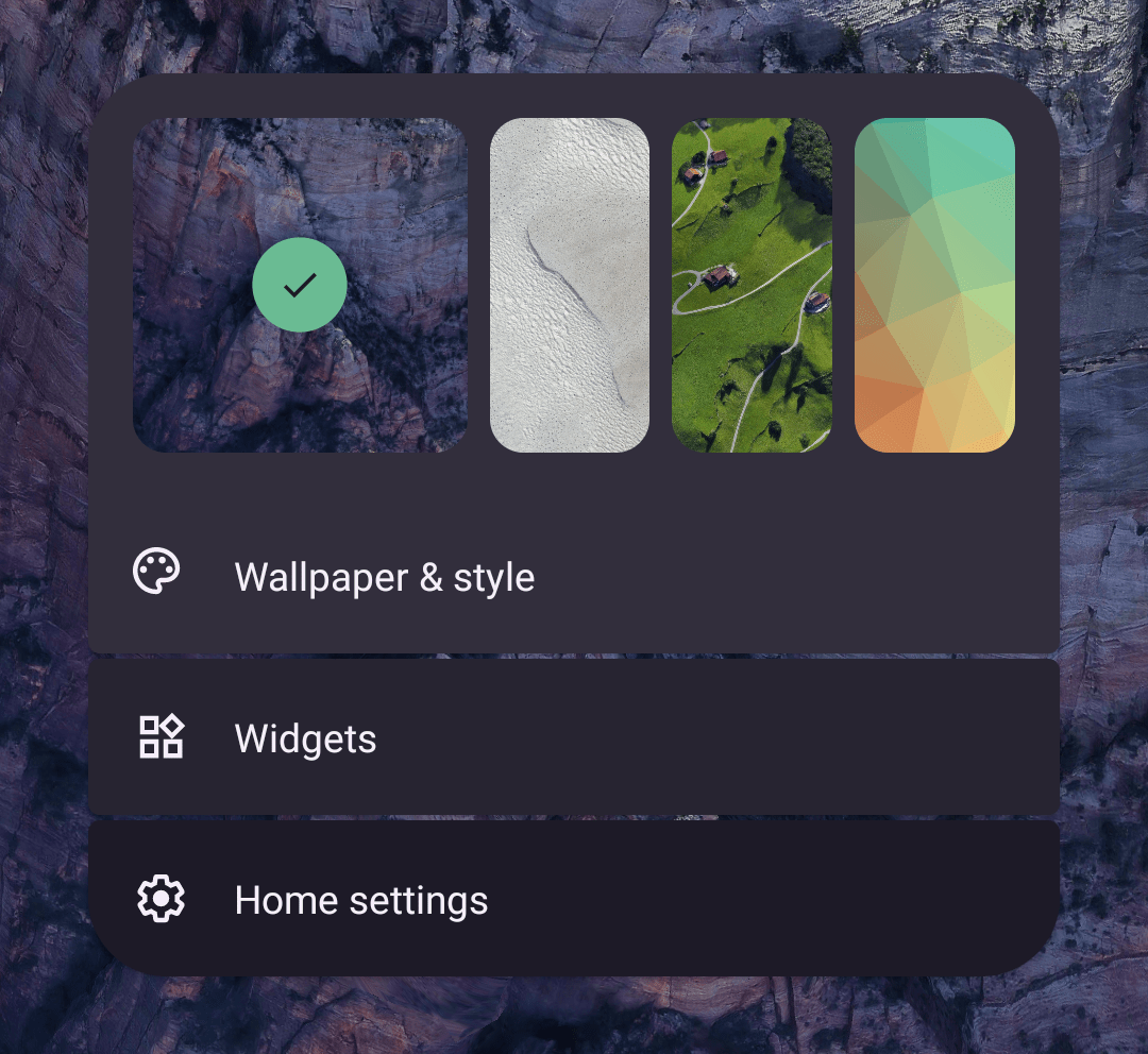 Home Screen Menu